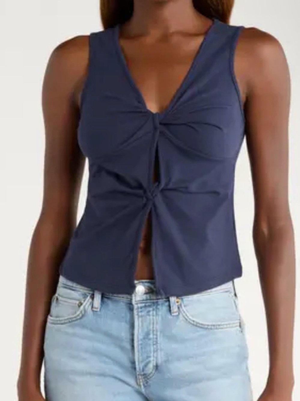 Reformation Navy Knot-Detail V-Neck Tank
